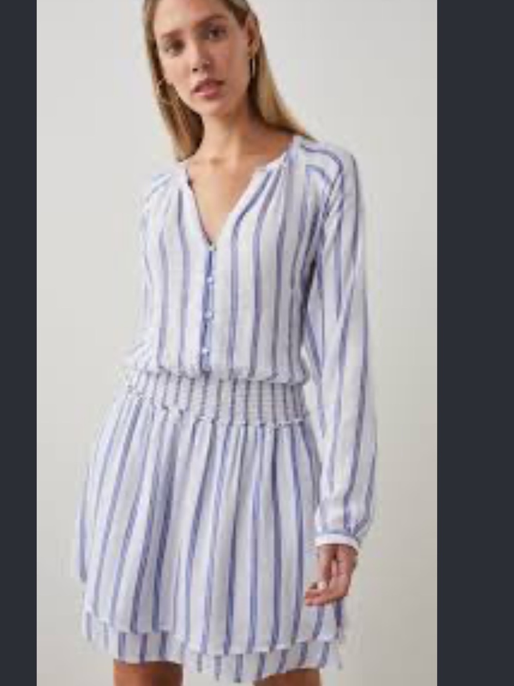 Rails Jasmine Rhone Stripe 3/4 Sleeves Smocked Waist Layered Skirt Mini Dress